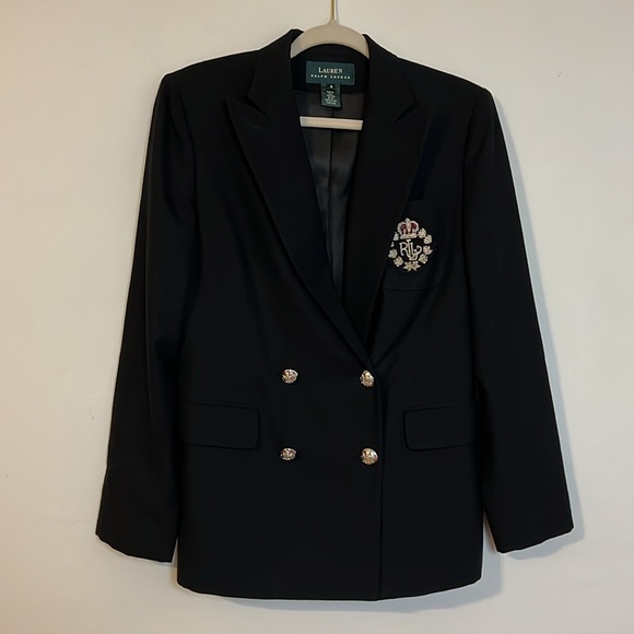Lauren Ralph Lauren Jackets & Blazers - Vintage Ralph Lauren Black Wool Crown Crest Double Breasted Blazer Made in USA